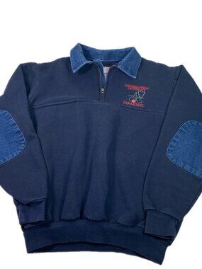 90s Northeastern University Paramedic 1/4 Zip Sweatshirt Blue Denim Elbow L VTG